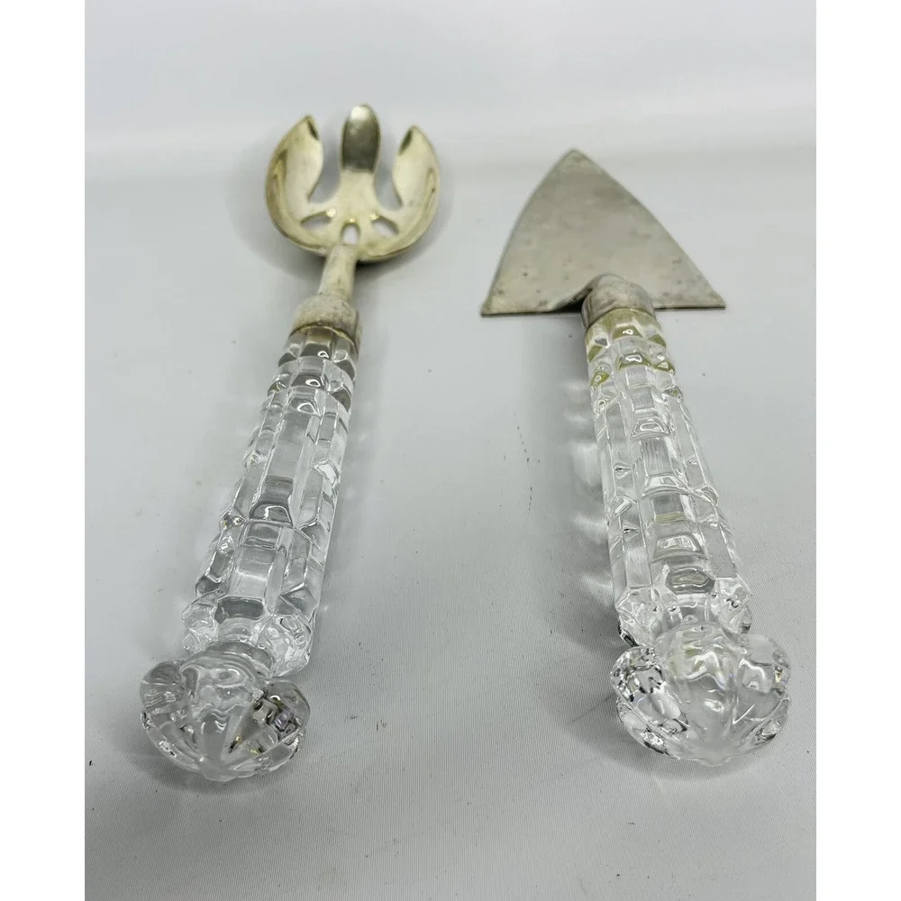 Vtg Godinger Versailles Silver Plate & Lead Crystal Serving Utensils Fork Spoon‎